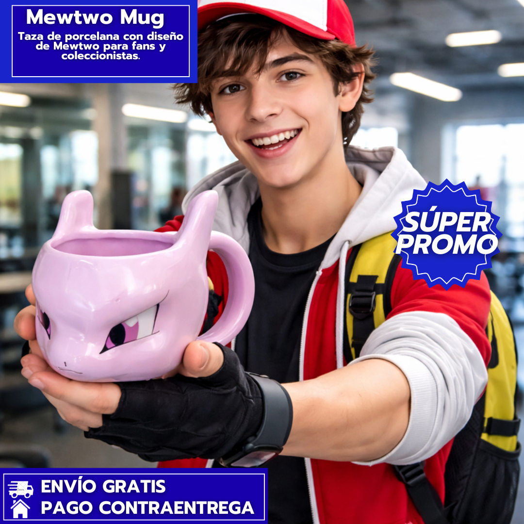 Mewtwo Mug: Taza de porcelana con diseño de Mewtwo para fans y coleccionistas.